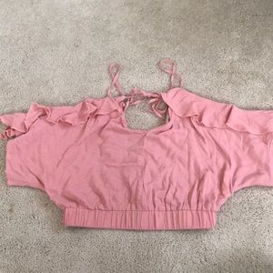 Soft Pink Cold Shoulder Crop Top and V-Back
